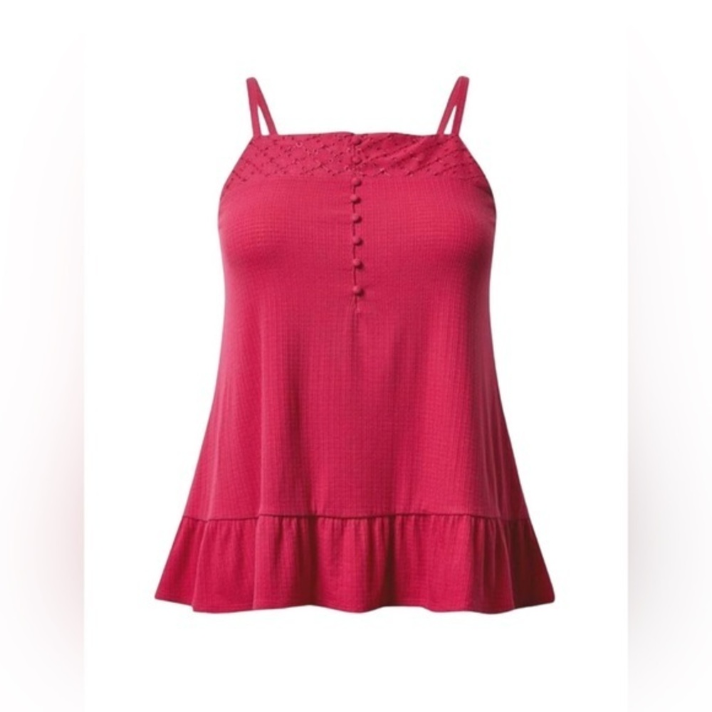 Torrid Texture Knit Woven Eyelet Square Neck Swing‎ Tank top pink size 1X